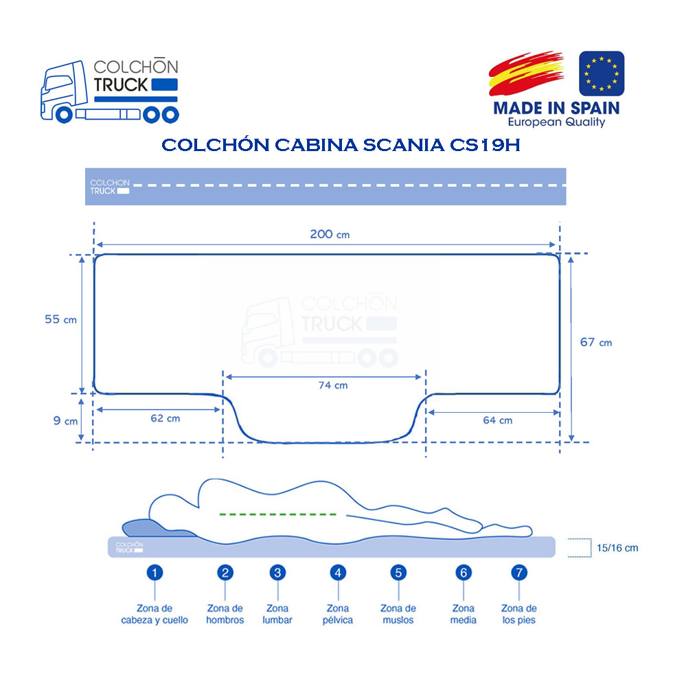 tecnico medidas colchon cabina camion scania cs19h desenfundable descanso truck