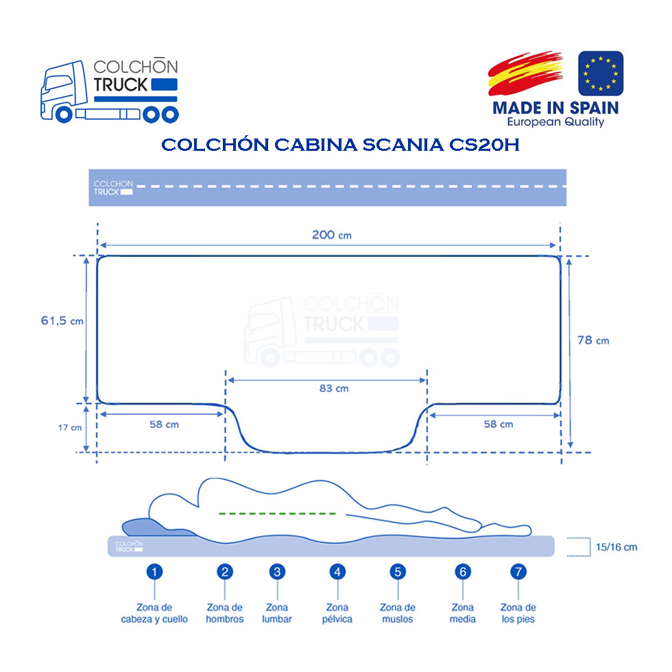 tecnico medidas colchon cabina camion scania cs20h desenfundable descanso truck