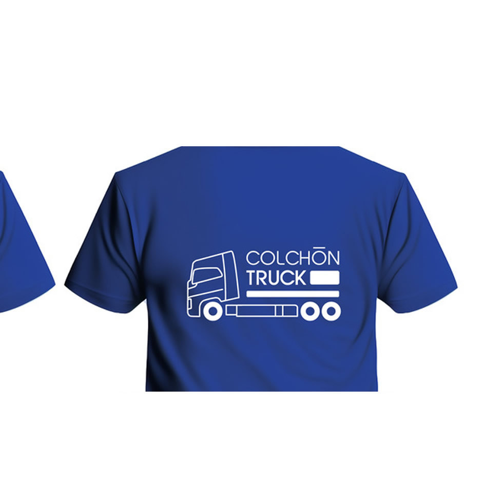 parte espaldacamiseta algodon fruit of the loom logo colchon truck algodon cómoda azul