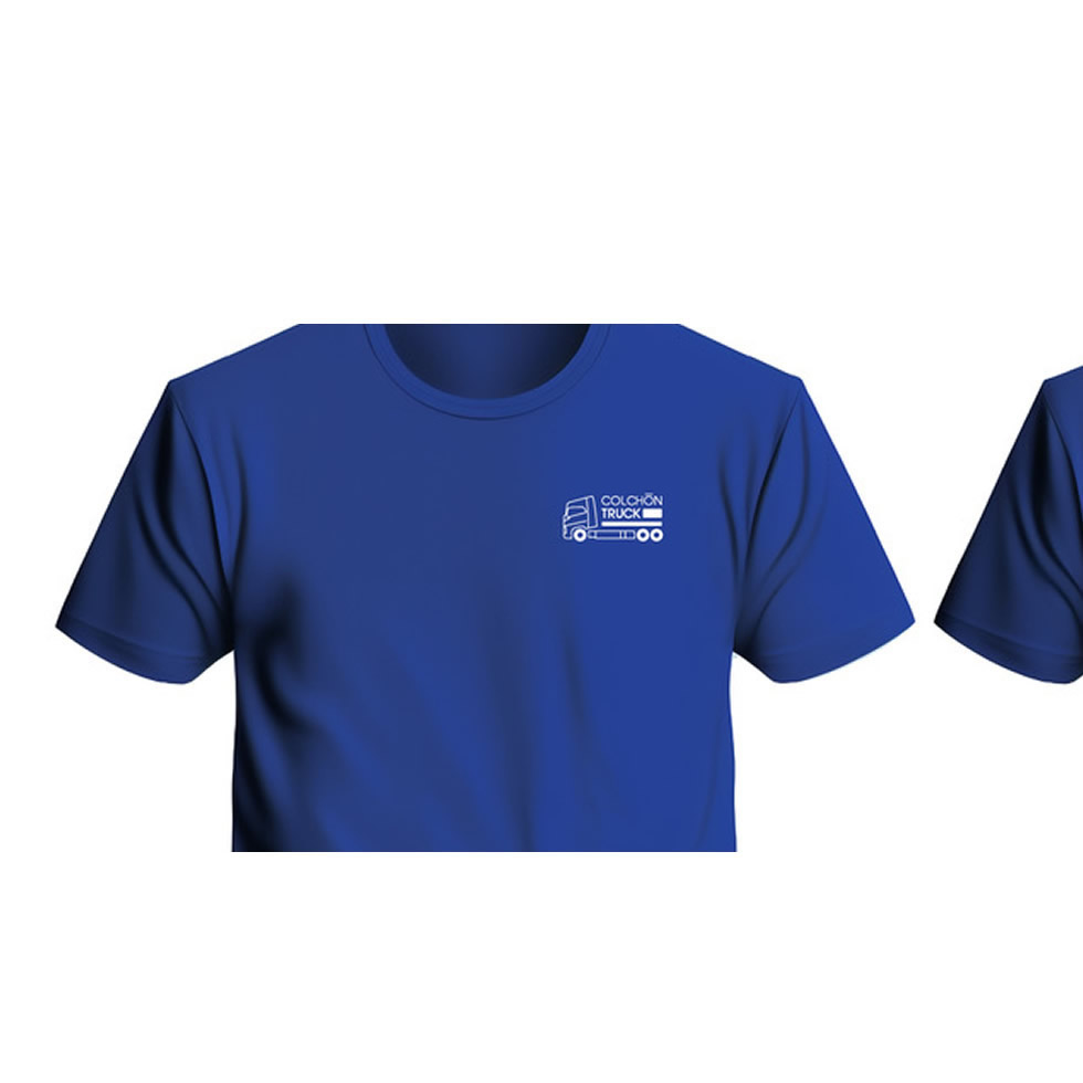 parte delantera camiseta algodon fruit of the loom logo colchon truck algodon azul cómoda