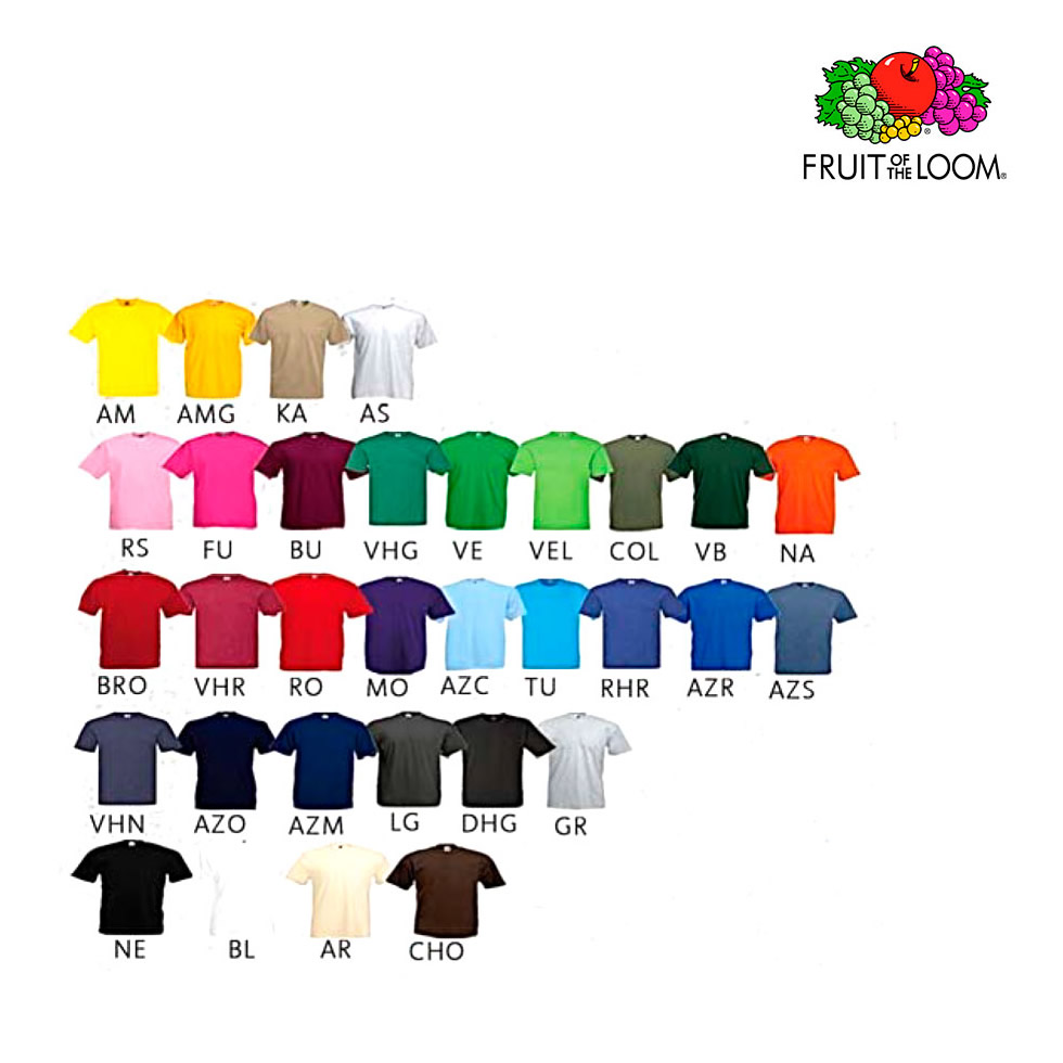 detalles colores camiseta manga corta cuello redondo fruit of the loom anagrama colchon truck