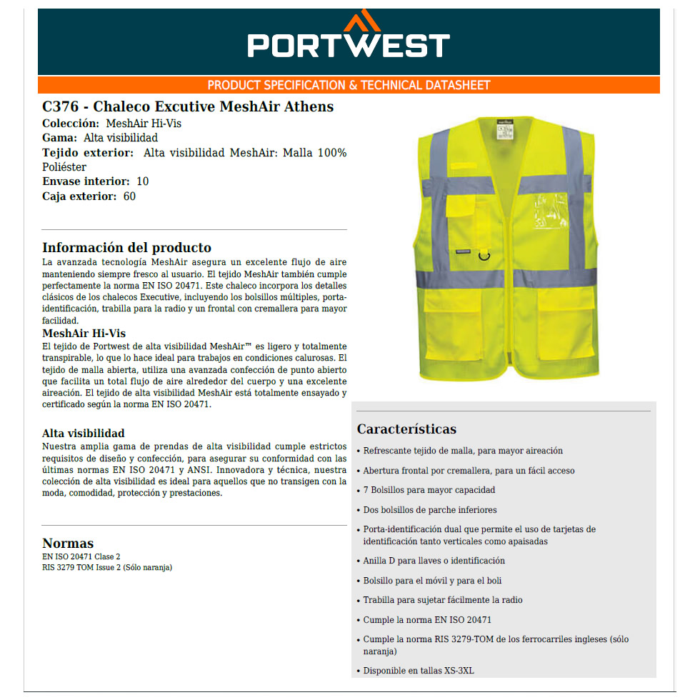 chaleco port west colchon truck camion alta visibilidad